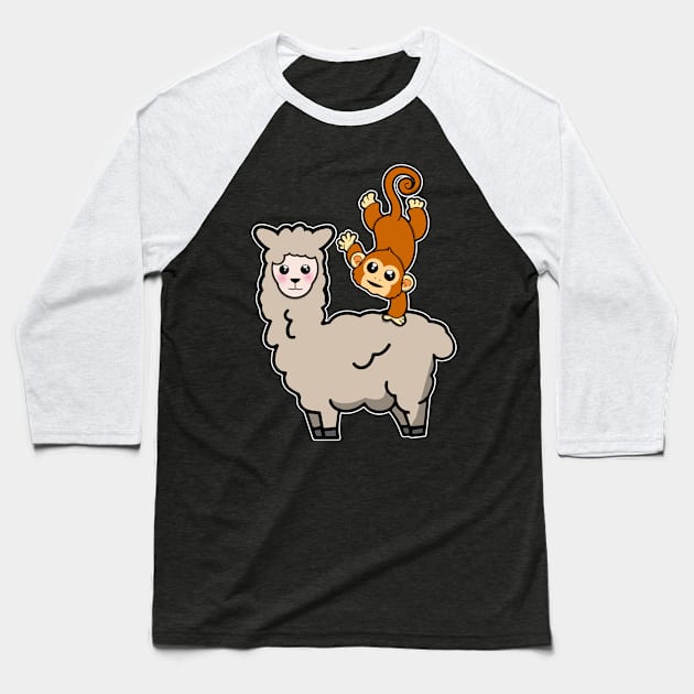 Funny Monkey Riding on Llama Cute Monkeying Around Baseball T-Shirt by theperfectpresents